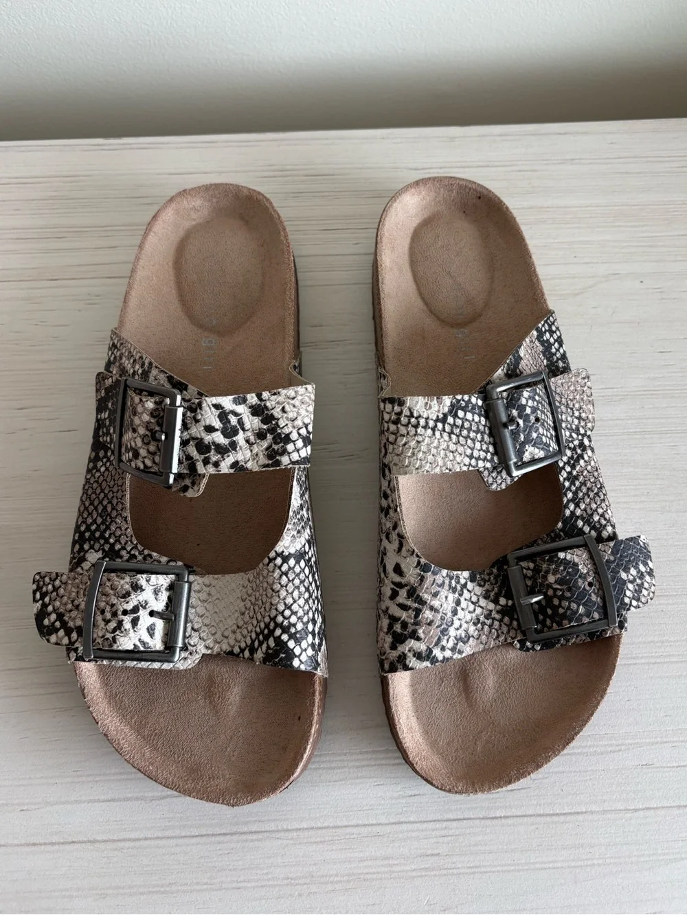 Madden Girl Snakeskin Double Buckle Slide Sandals